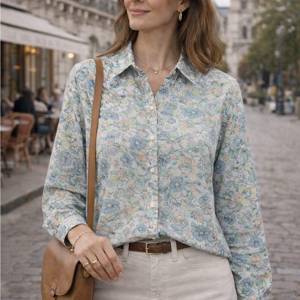 Charles Cotenay Sage Floral Blouse |‎ Paris Café Chic